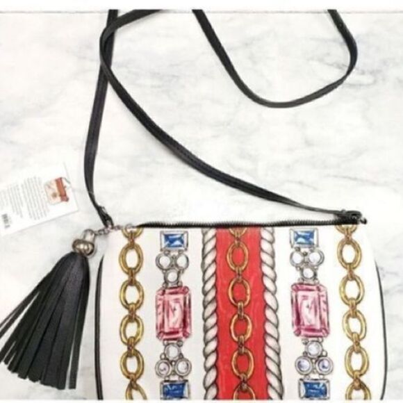 Brighton Women’s Small Crossbody Glitter and Go Pouch White Red with Tassel - Picture 16 of 16